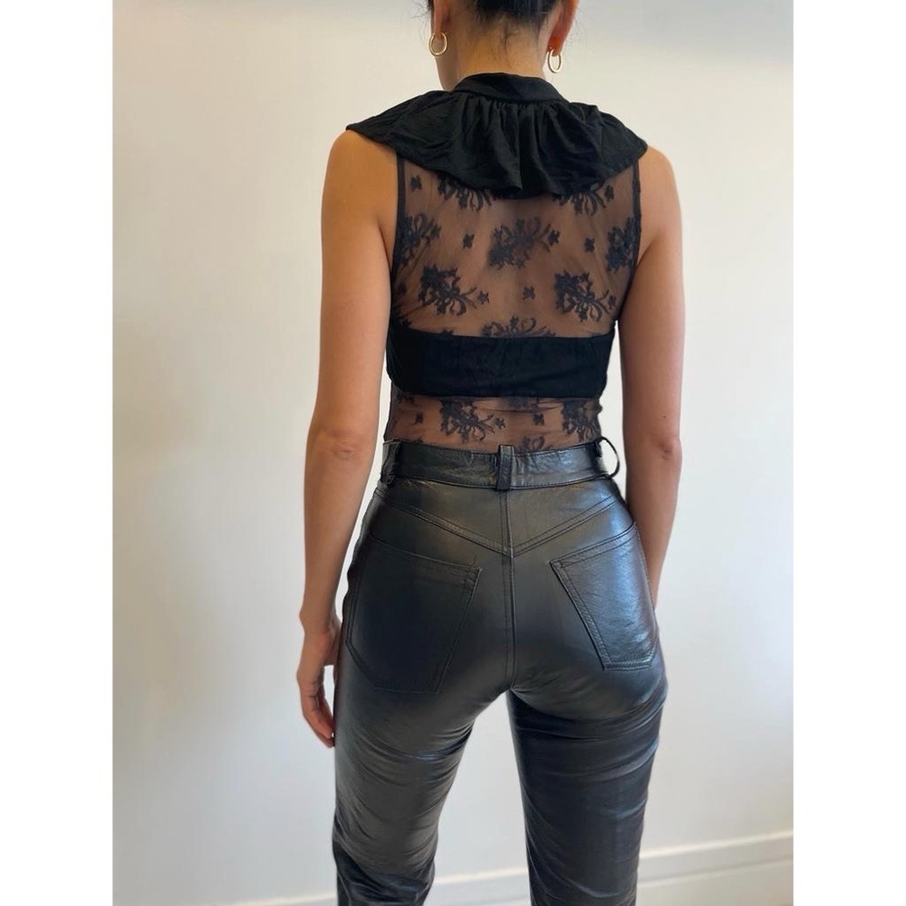 Shakuhachi Black Lace Frill Neck Collar Button Up Bod… Gem